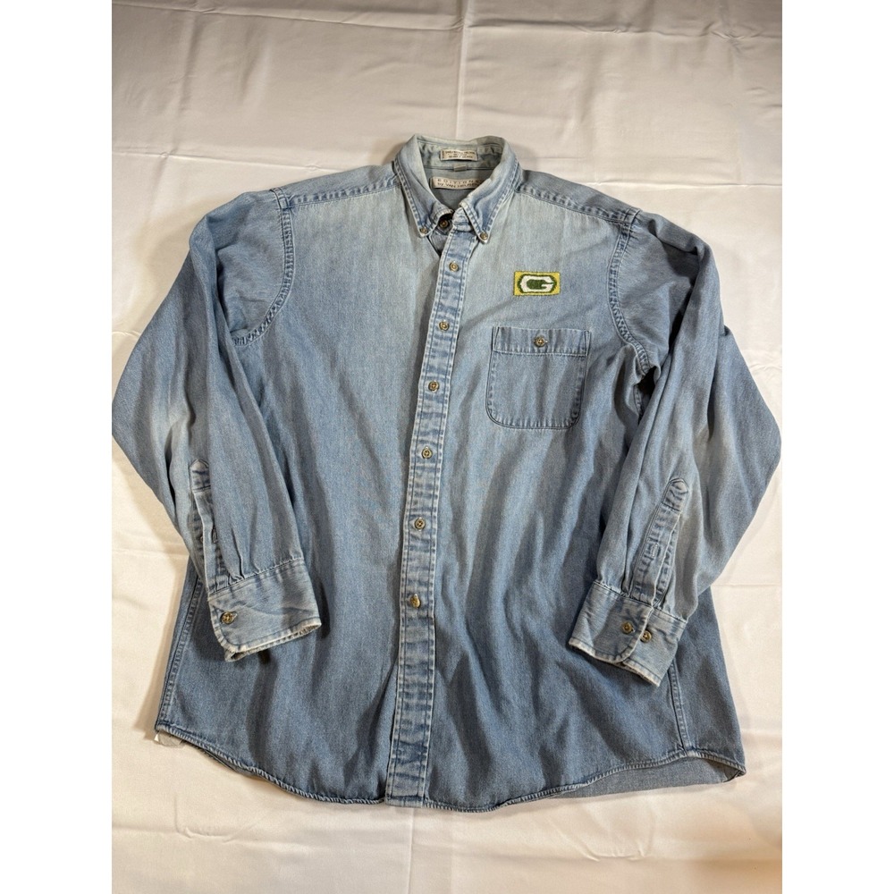 Vintage Green Bay Packers Denim Shirt Mens Hand Embroidery